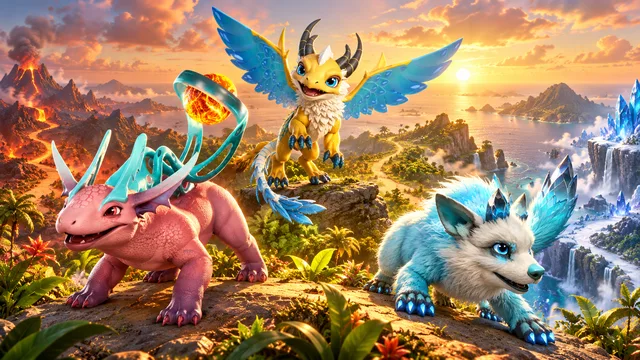 Flamisaur, Ginbu and Eldrion together on an island overlook